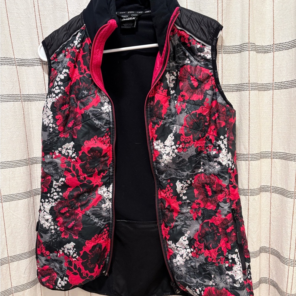 Women's Swix Brand Floral Quilted Vest - Black and Pink